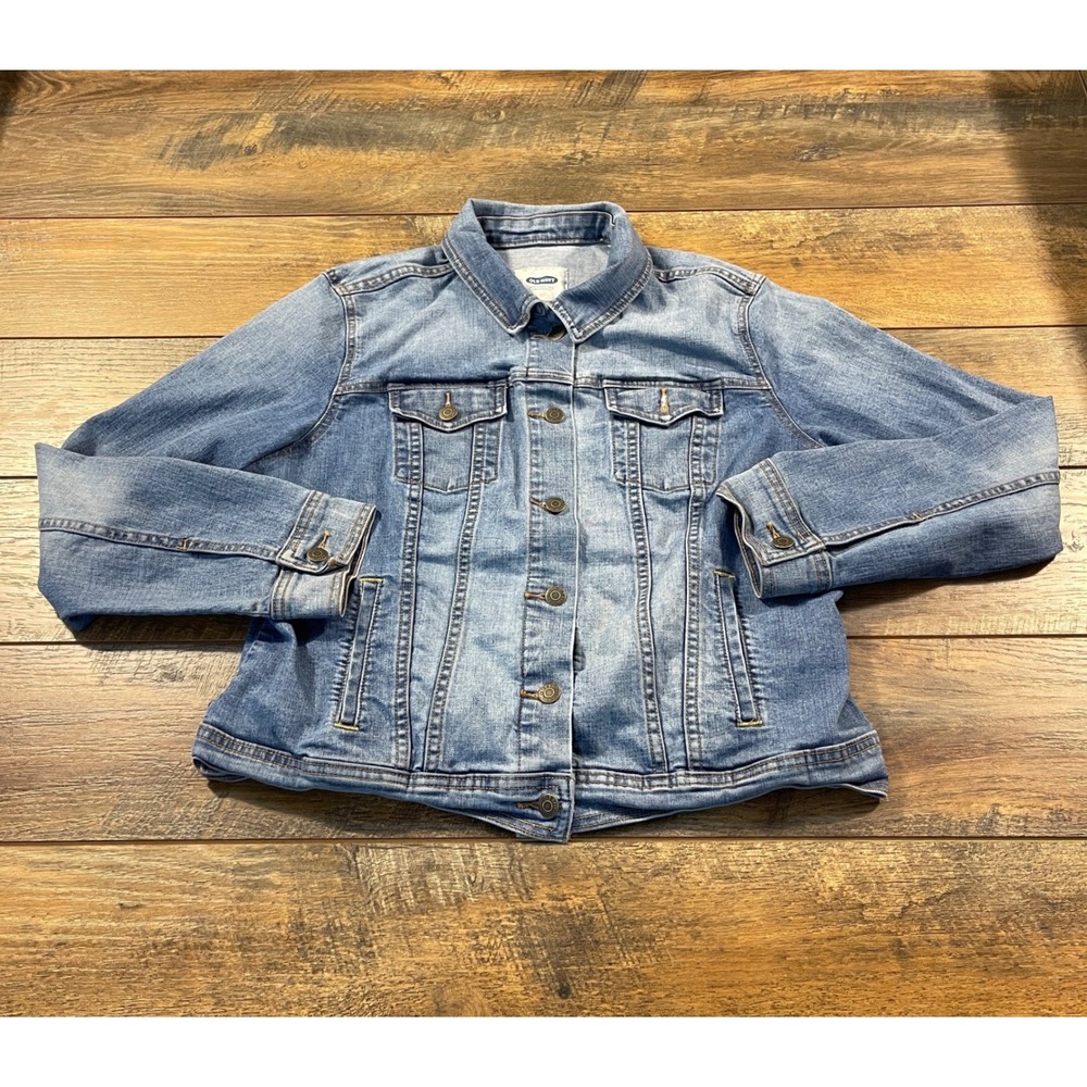 Old Navy Womens XL Denim Jacket Medium Wash Trucker Jean Jacket Stretch Street